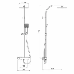 Grifo De Ducha Termostática Con Columna Nitro Plus Negro Rociador 300 Mm Inox, Flexo Pvc Y Maneral – 110049302 – Galindo – LuxCover