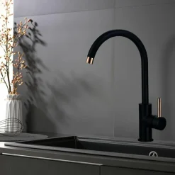 Grifo Monomando Cocina Fregadero Negro Oro Rosa – Zenit – Llavisan – L166054