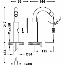 Grifo Monomando Con Maneta Lateral Para Bidé Loft – 20022401 – Tres Grifería
