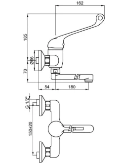 Grifo Monomando Mezclador Para Fijar En Pared Con Palanca Gerontológica. Latón Cromado – 07201.B – Nofer