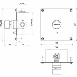 Grifo Temporizado Ducha Empotrada Mezclador Accionamiento Mediante Pulsador. PRESTO Alpa 90 Arte E Empotrada Conducto Guía – ABT98951 – Presto Iberica