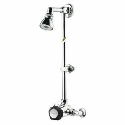 Grifo Temporizado Ducha Vista Mezclador Accionamiento Mediante Pulsador. PRESTO Conjunto Alpa 80 Con Rociador Orientable (con Racores) – 98902 – Presto Iberica