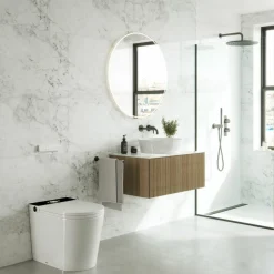 Inodoro A Suelo Con Cisterna Incorporada Con Función De Lavado Agua Fria Y Caliente Smart Toilet Con Display Negro – Rada + – Mizubath – HNMRADA0010023