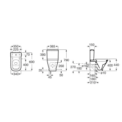 Inodoro Completo Compacto Adosado A Pared Con Salida Dual (incluye Taza, Cisterna De Alimentación Inferior Y Tapa Amortiguada De Supralit®) – The Gap Square – Roca – A342472000/A341470000/A80173200B