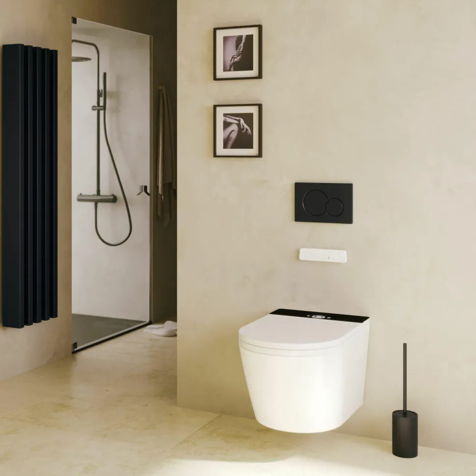 Inodoro Suspendido Con Función De Lavado Agua Fria Y Caliente Smart Toilet Con Display Negro – Rada – Mizubath – HNMRADA0010011