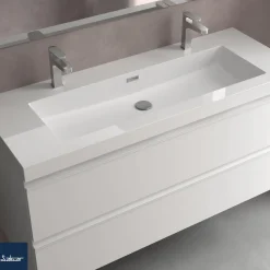 Lavabo De Carga Mineral Con Seno XL Y Dos Huecos Para Grifos- Toscana – Salgar