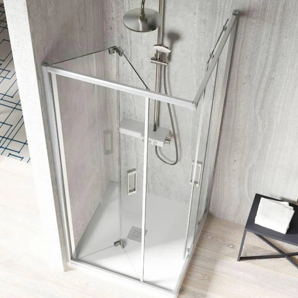 Mampara Angular De Ducha Plegable + Corredera Para Espacios Reducidos – Serie 300 TR705 + TR707 – Kassandra