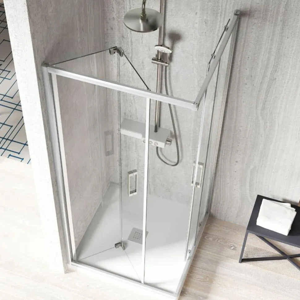 Mampara Angular De Ducha Plegable + Corredera Para Espacios Reducidos – Serie 300 TR705 + TR707 – Kassandra