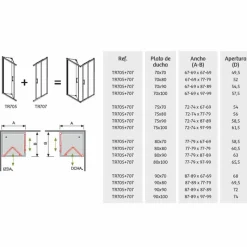 Mampara Angular De Ducha Plegable + Corredera Para Espacios Reducidos – Serie 300 TR705 + TR707 – Kassandra