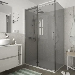 Mampara De Ducha Frontal Puerta Corredera + Fijo Con Lateral Fijo – Helsinki – Salgar