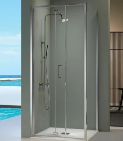 Mampara De Ducha Frontal Abatible Para Espacios Reducidos Perfil Plata – PI300 05 – Prisma – Kassandra