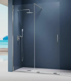 Mampara De Ducha Frontal Fijo + Puerta Corredera Deslizable Por La Parte Inferior Perfil Cromo Con Apertura, Sin Cierre MK607 – Moka – Kassandra