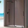Mampara De Ducha Frontal Fijo + Puerta Corredera Deslizable Por La Parte Inferior Perfil Negro – Moka – MK102 – Kassandra