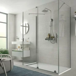 Mampara Frontal De Ducha Puerta Corredera + Fijo Y Lateral Fijo – Serie Reikiavik – Salgar