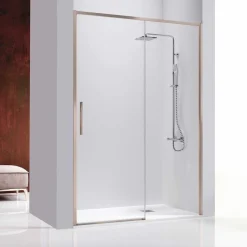 Mampara Frontal De Ducha + Puerta Corredera Perfilería Oro Rosa – Masela – Kassandra