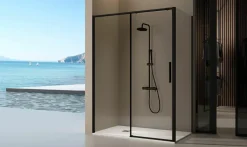 Mampara Frontal De Ducha 1 Fijo + Puerta Corredera Negro Mate – Delta DE102 – Kassandra