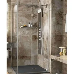 Mampara Frontal Ducha De Puerta Abatible Pivotante Y Lateral Fijo – Serie Malmö – Salgar