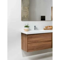 Mueble De Baño Suspendido Dos Cajones Con Modulo Dos Huecos Y Encimera 1 Seno SolidCoat Surface Grosor 5 Cm – Serie Life – Baños10