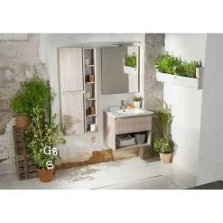 Mueble Suspendido 1 Cajón Y 1 Hueco Roble + Encimera Solidcoat Surface 110 Cm – Serie Life – Baños 10