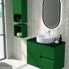 Mueble Suspendido 2 Cajones Frente Fresado De MDF 22 Mm Acabado Oliva + Lavabo Cerámico Grosor 1,7 Cm Blanco Brillo – Abi – DP Baños