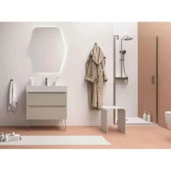 Mueble Suspendido 2 Cajones Con Patas Decorativas, Acabado Macchiato Y Lavabo Porcelana Veneto – Monterrey – Salgar