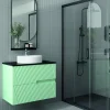 Mueble Suspendido 2 Cajones Frente Fresado Liso De MDF 22 Mm Acabado Mint + Lavabo Cerámico Grosor 1,7 Cm Blanco Brillo – Saser – DP Baños