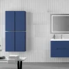 Mueble Suspendido 2 Cajones Frente Fresado De MDF 22 Mm Acabado Océano + Lavabo Cerámico Grosor 1,7 Cm Blanco Brillo – Kamet- DP Baños
