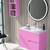 Mueble Suspendido 2 Cajones Frente Fresado Liso De MDF 22 Mm Acabado Rosa + Lavabo Cerámico Grosor 1,7 Cm Blanco Brillo – Sia – DP Baños