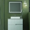 Mueble Suspendido 2 Cajones Frente Fresado Liso De MDF 22 Mm Acabado Gris Ral 7035 + Lavabo Cerámico Grosor 1,7 Cm Blanco Brillo – Maná – DP Baños