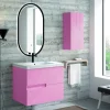 Mueble Suspendido 2 Cajones Frente Fresado De MDF 22 Mm Acabado Rosa + Lavabo Cerámico Grosor 1,7 Cm Blanco Brillo – Rimo – DP Baños