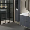Mueble Suspendido 2 Cajones Frente Fresado De MDF 22 Mm Acabado Antracita + Lavabo Cerámico Grosor 1,7 Cm Blanco Brillo – Abi – DP Baños