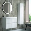 Mueble Suspendido 2 Cajones Frente Fresado De MDF 22 Mm Acabado Blanco + Lavabo Cerámico Grosor 1,7 Cm Blanco Brillo – Abi – DP Baños