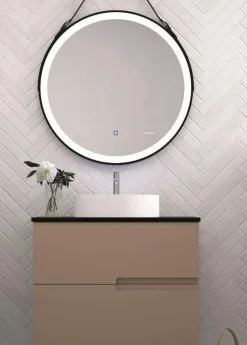 Mueble Suspendido 2 Cajones Frente Fresado Liso De MDF 22 Mm Acabado Moka + Lavabo Cerámico Grosor 1,7 Cm Blanco Brillo – Sia – DP Baños
