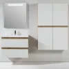 Mueble Suspendido 2 Cajones + Lavabo Ceramico Roble Nudos/blanco Brillo – Neus – Muebles Jumar