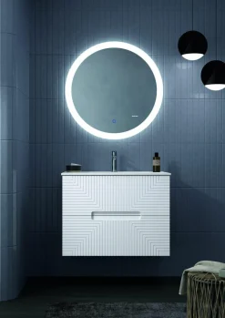 Mueble Suspendido 2 Cajones Frente Fresado De MDF 22 Mm Acabado Blanco + Lavabo Cerámico Grosor 1,7 Cm Blanco Brillo – Teram- DP Baños
