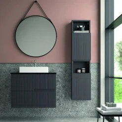 Mueble Suspendido 2 Cajones Frente Fresado Liso De MDF 22 Mm Acabado Antracita + Lavabo Cerámico Grosor 1,7 Cm Blanco Brillo – Maná – DP Baños