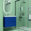 Mueble Suspendido 2 Cajones Frente Fresado De MDF 22 Mm Acabado Océano + Lavabo Cerámico Grosor 1,7 Cm Blanco Brillo – Abi – DP Baños