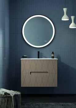 Mueble Suspendido 2 Cajones Frente Fresado De MDF 22 Mm Acabado Moka + Lavabo Cerámico Grosor 1,7 Cm Blanco Brillo – Nanda – DP Baños