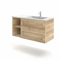 Mueble Suspendido 2 Cajones + Estante Derecha O Izquierda + Encimera Ceramica Center, Compacto, Alta Calidad – Lineal – Urban – Aja