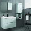 Mueble Suspendido 2 Cajones Frente Fresado De MDF 22 Mm Acabado Gris Ral 7035 + Lavabo Cerámico Grosor 1,7 Cm Blanco Brillo – Nanda – DP Baños
