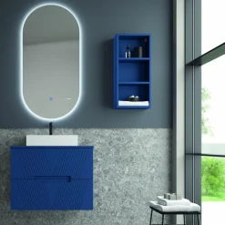 Mueble Suspendido 2 Cajones Frente Fresado De MDF 22 Mm Acabado Océano + Lavabo Cerámico Grosor 1,7 Cm Blanco Brillo – Istor- DP Baños
