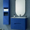 Mueble Suspendido 2 Cajones Frente Fresado De MDF 22 Mm Acabado Océano + Lavabo Cerámico Grosor 1,7 Cm Blanco Brillo – Teram- DP Baños