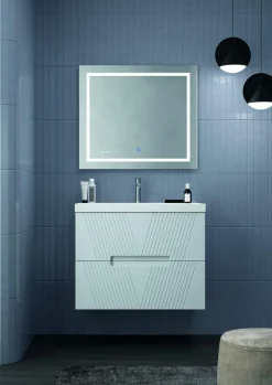 Mueble Suspendido 2 Cajones Frente Fresado De MDF 22 Mm Acabado Gris Ral 7035 + Lavabo Cerámico Grosor 1,7 Cm Blanco Brillo – Istor- DP Baños