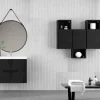 Mueble Suspendido 2 Cajones Frente Fresado De MDF 22 Mm Acabado Negro + Lavabo Cerámico Grosor 1,7 Cm Blanco Brillo – Istor- DP Baños