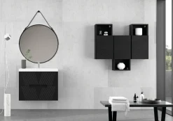 Mueble Suspendido 2 Cajones Frente Fresado De MDF 22 Mm Acabado Negro + Lavabo Cerámico Grosor 1,7 Cm Blanco Brillo – Istor- DP Baños