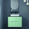 Mueble Suspendido 2 Cajones Frente Fresado De MDF 22 Mm Acabado Mint + Lavabo Cerámico Grosor 1,7 Cm Blanco Brillo – Kamet- DP Baños