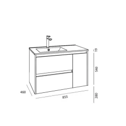 Mueble Suspendido 2 Cajones Y 1 Puerta Con Lavabo 855mm Coqueta Derecha – Noja – Salgar