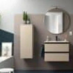 Mueble Suspendido 2 Cajones 60 Cm Con Tirador En Cromo Brillo Y Lavabo Porcelana – Spirit – Salgar