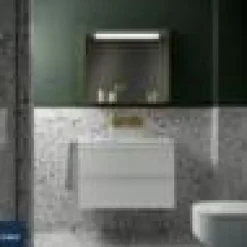 Mueble Suspendido 2 Cajones 60 Cm Con Tirador En Cromo Brillo Y Lavabo Porcelana – Spirit – Salgar
