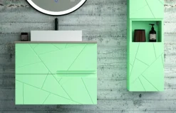 Mueble Suspendido 2 Cajones Frente Fresado Liso De MDF 22 Mm Acabado Mint + Lavabo Cerámico Grosor 1,7 Cm Blanco Brillo – Gurla – DP Baños